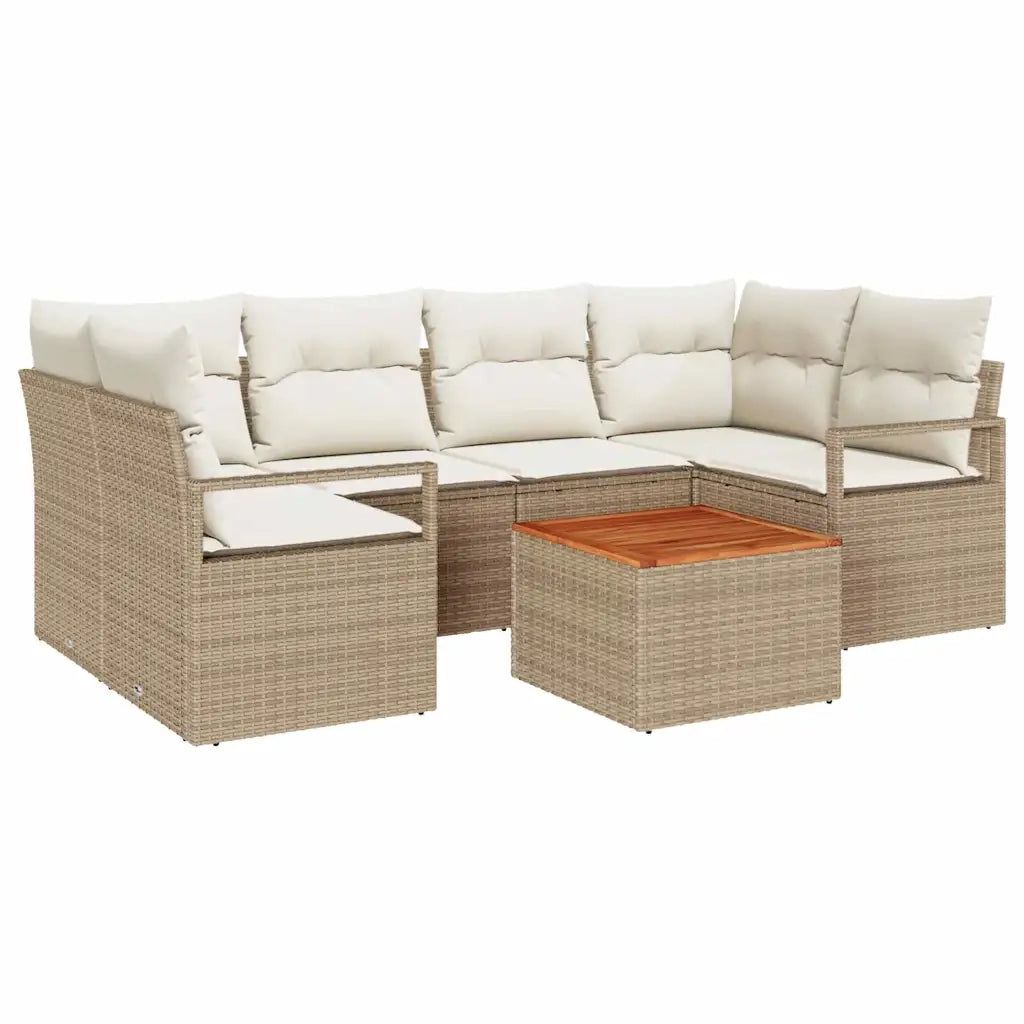 Set Divano da Giardino 7 pcs Beige e Crema polyrattan