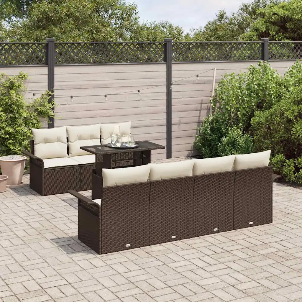 Set Divano da Giardino con cuscino 8 pcs Marrone polyrattan
