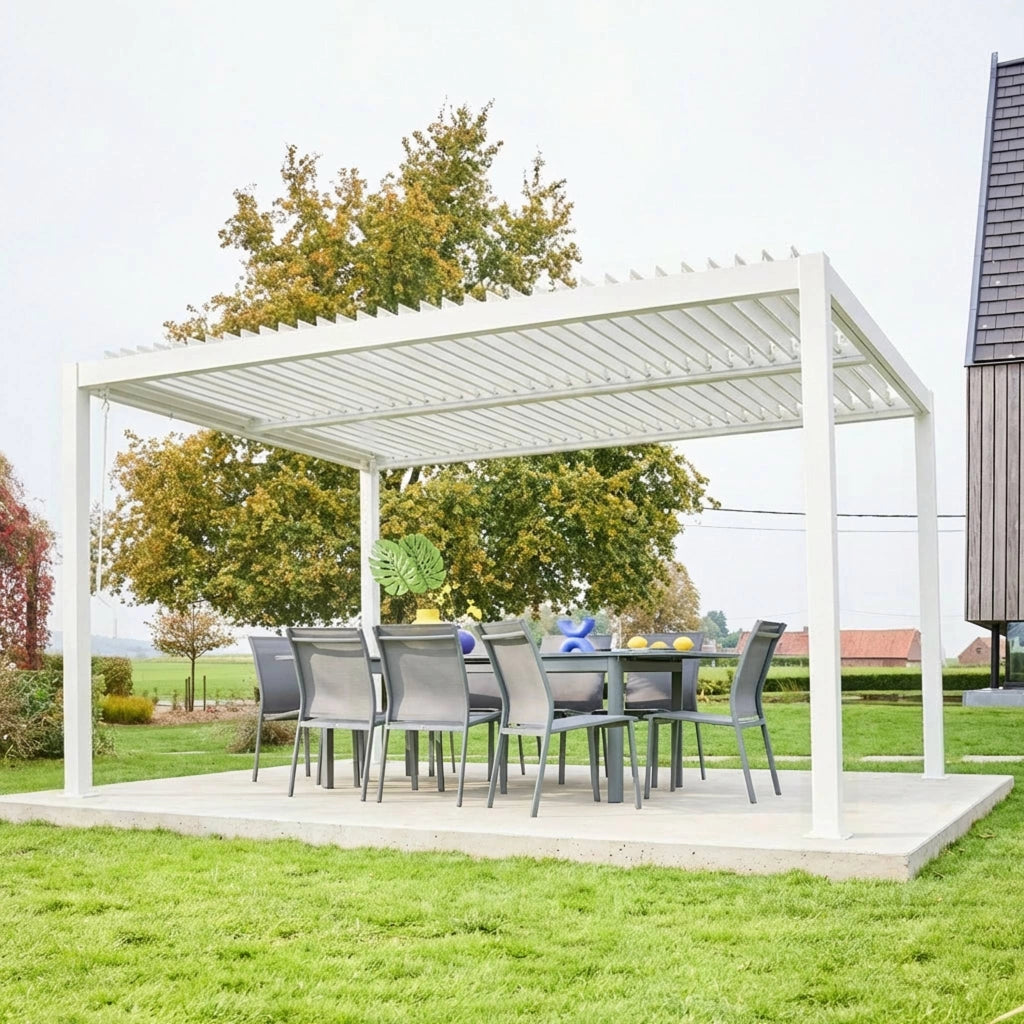 Pergola bioclimatica 3x4m in alluminio e acciaio, lamelle orientabili