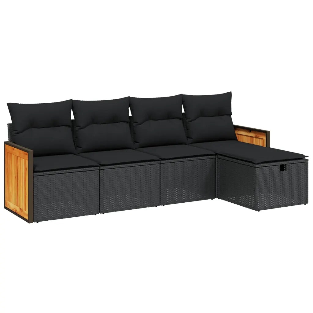Set Divani da Giardino 5 pz con Cuscini in Polyrattan Nero 3265717