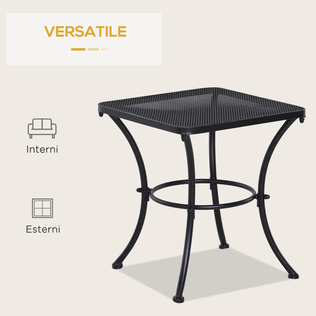 Tavolino da Giardino Quadrato in Acciaio ¨C Zephmum ¨C Nero, Piano Traforato, 45x45x50 cm