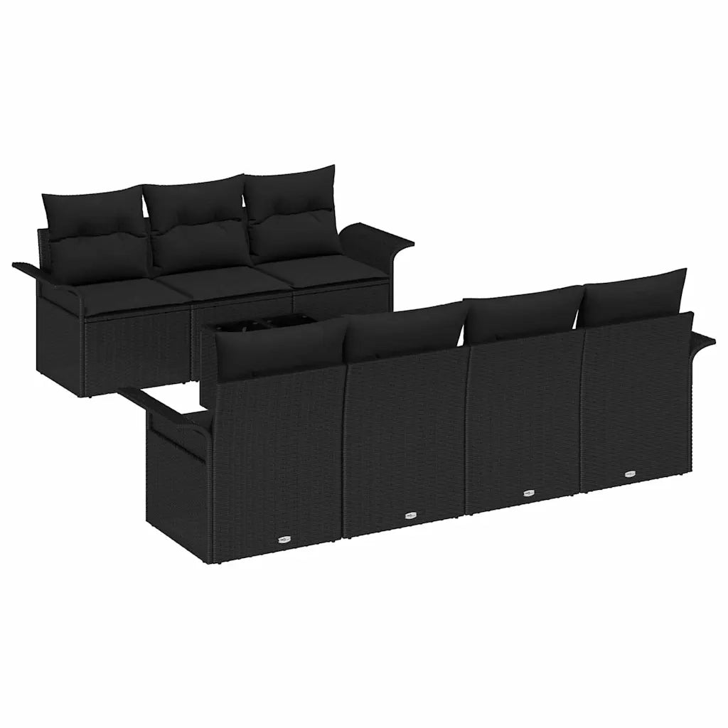 Set Divano da Giardino con cuscino 8 pcs Nero polyrattan 3345273