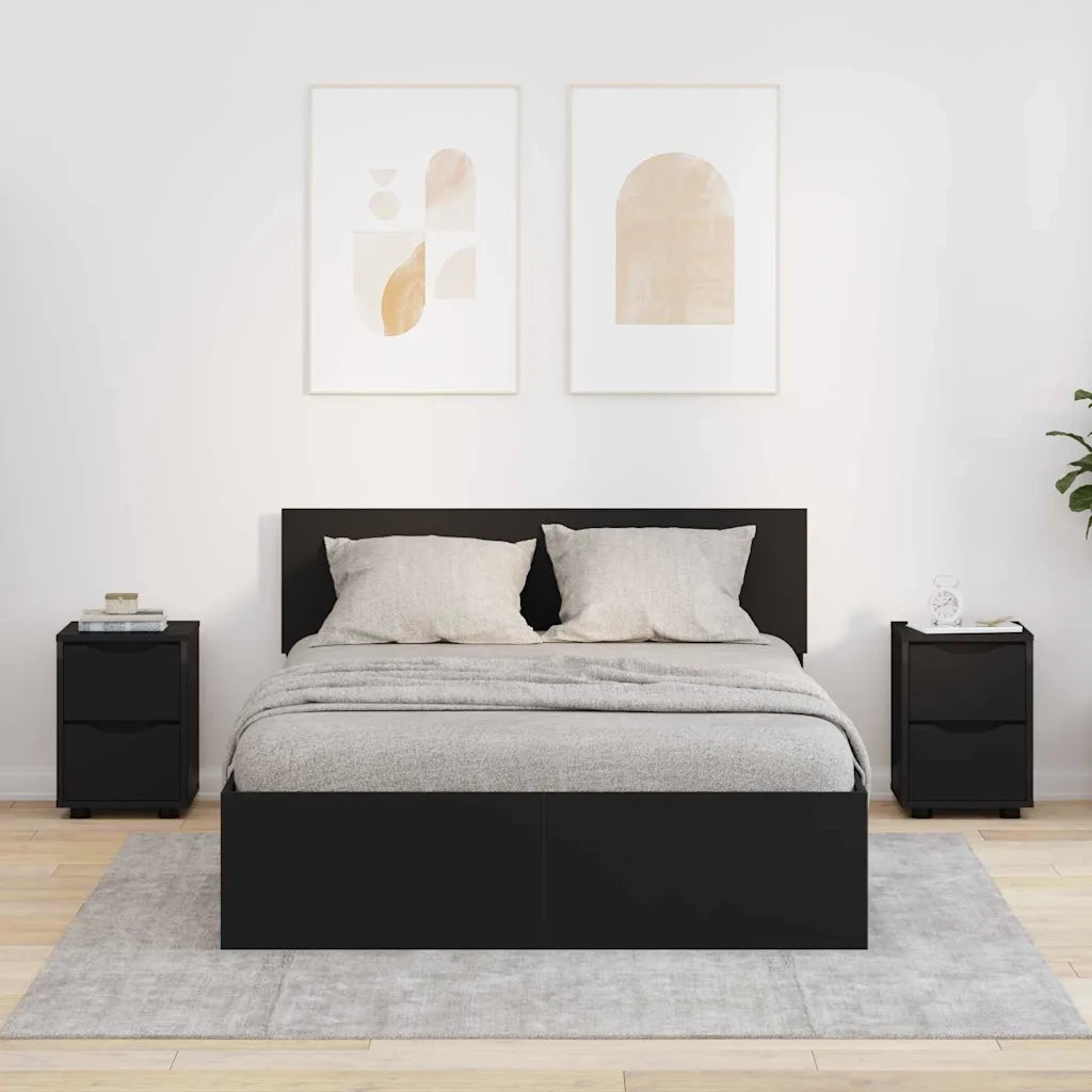 Set di 2 Comodini | Armadio da Notte | Mobiletto da notte Nero 30,5 x 30 x 43 cm Legno multistrato