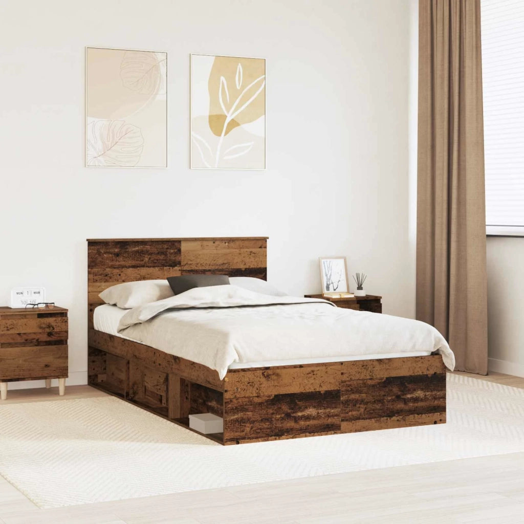 Letto matrimoniale | Letto per adulti | Struttura del letto con testiera Legno vecchio 120 x 190 cm