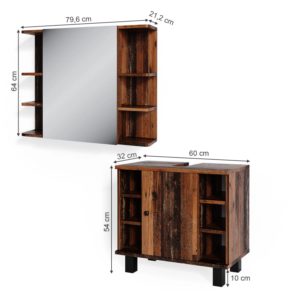 Vicco Set mobili bagno Rovere rustico 2 parti