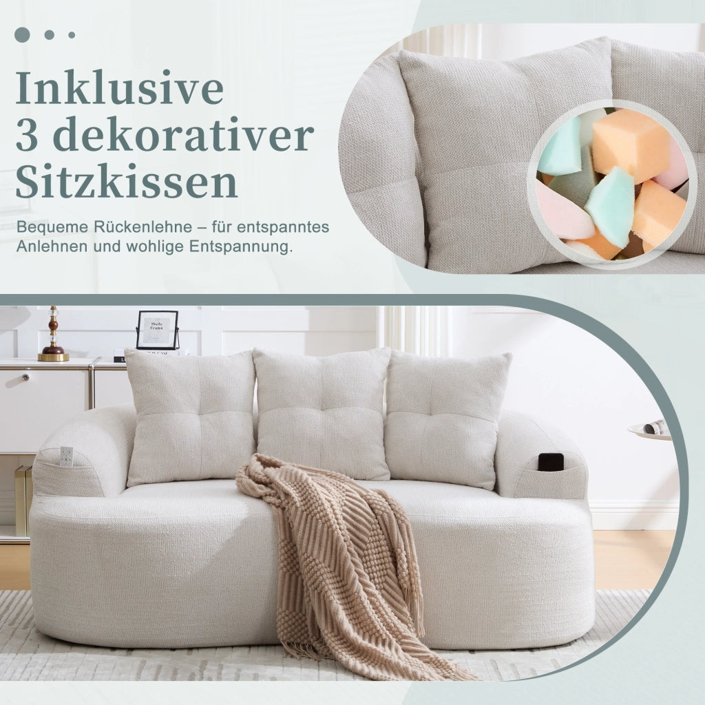 Divano lineare 2 posti - con cuscini extra spessi e seduta profonda - in chenille beige