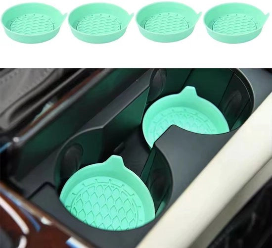 Set di 4 sostituenti di pedana in silicone antiscivolo per auto, che impediscono lo scricchiolio e offrono una comoda opzione di trasporto per bottiglie d'acqua. Dimensioni: 8*8*3 cm, colore verde.