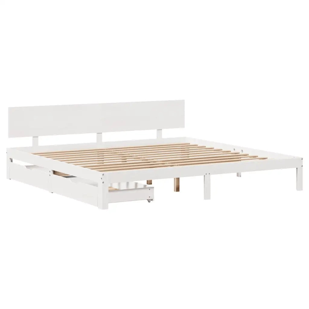 Letto matrimoniale | Letto per adulti | Giroletto con Cassetti Bianco 200x200 cm Legno Massello di Pino