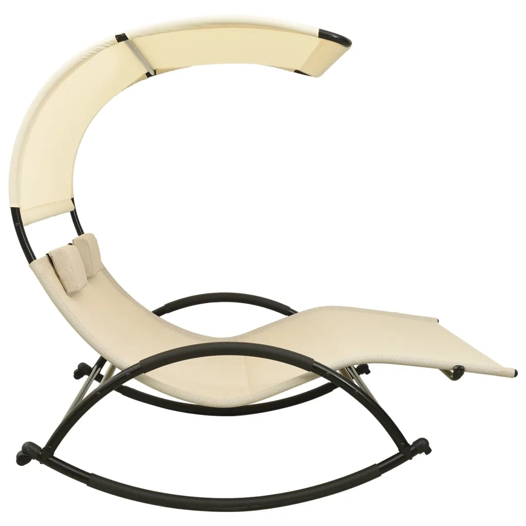 Lettino Prendisole Doppio con Baldacchino in Textilene Crema 310548