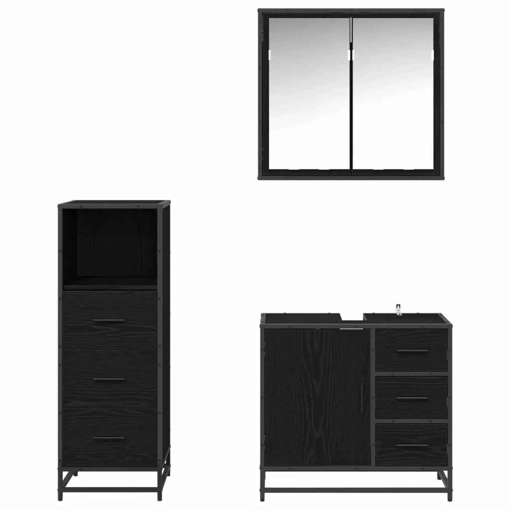 Set di mobili per il bagno 3 pcs Rovere Nero Legno multistrato 3402425