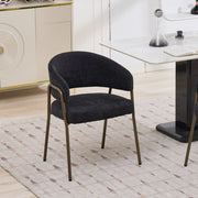 Sedia da Pranzo Imbottita con Braccioli ¨C Xylo ¨C Chenille Nero, Gambe Metallo Ottone