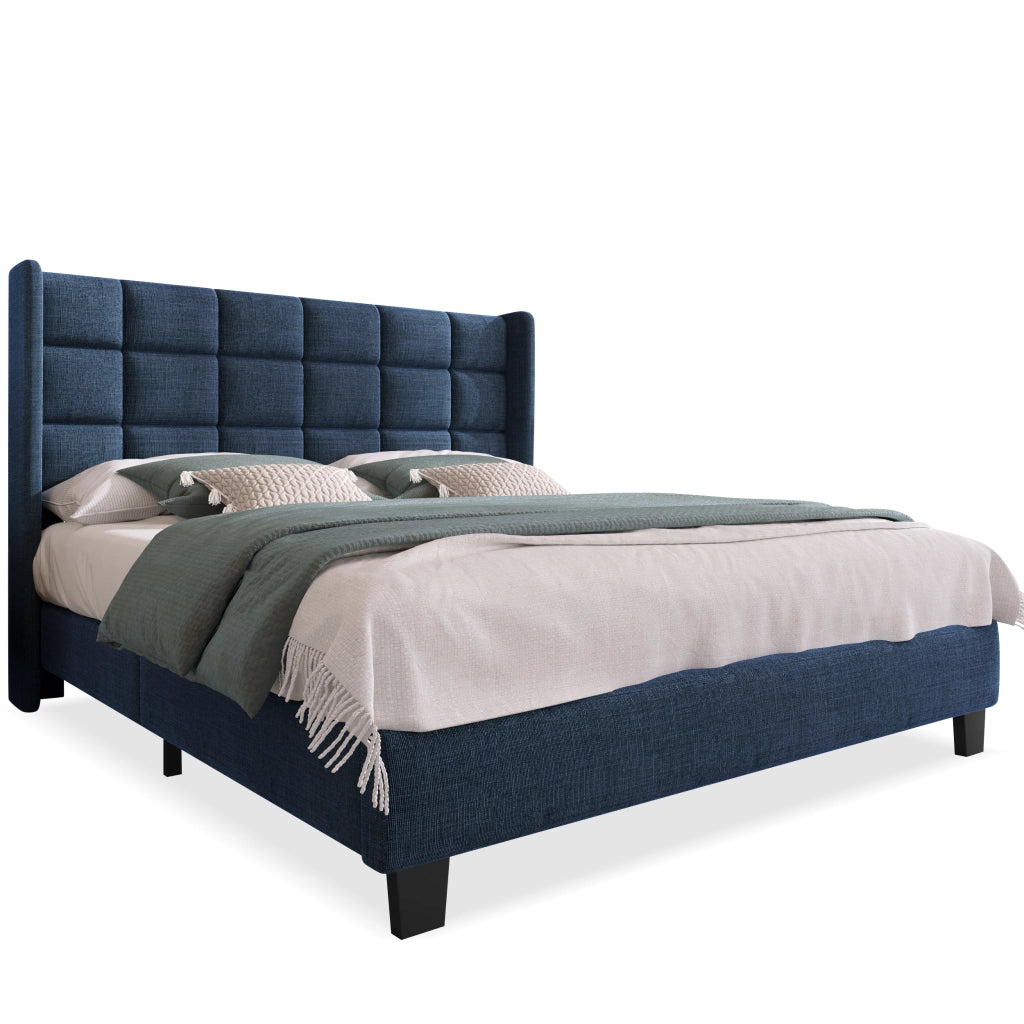 Letto matrimoniale – 140x200 cm – testiera imbottita rete – lino blu