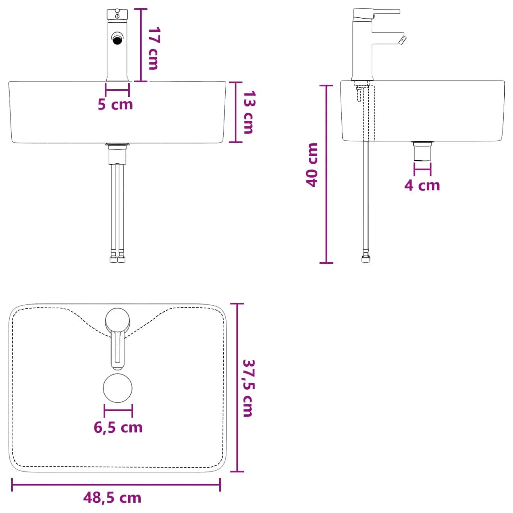 Lavabo da bagno Nero Opaco 48,5 x 37,5 x 13 cm Metallo 890231