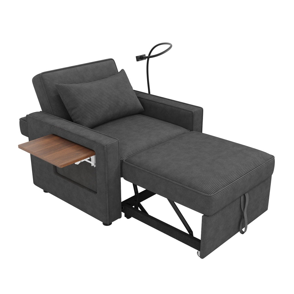 Poltrona Letto Pieghevole 1 Posto ¨C MINIMAL ¨C Tessuto Cord Grigio con Porta USB