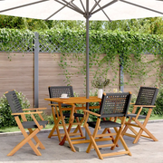Set da Pranzo per Giardino 5pz Nero Polyrattan e Legno Massello