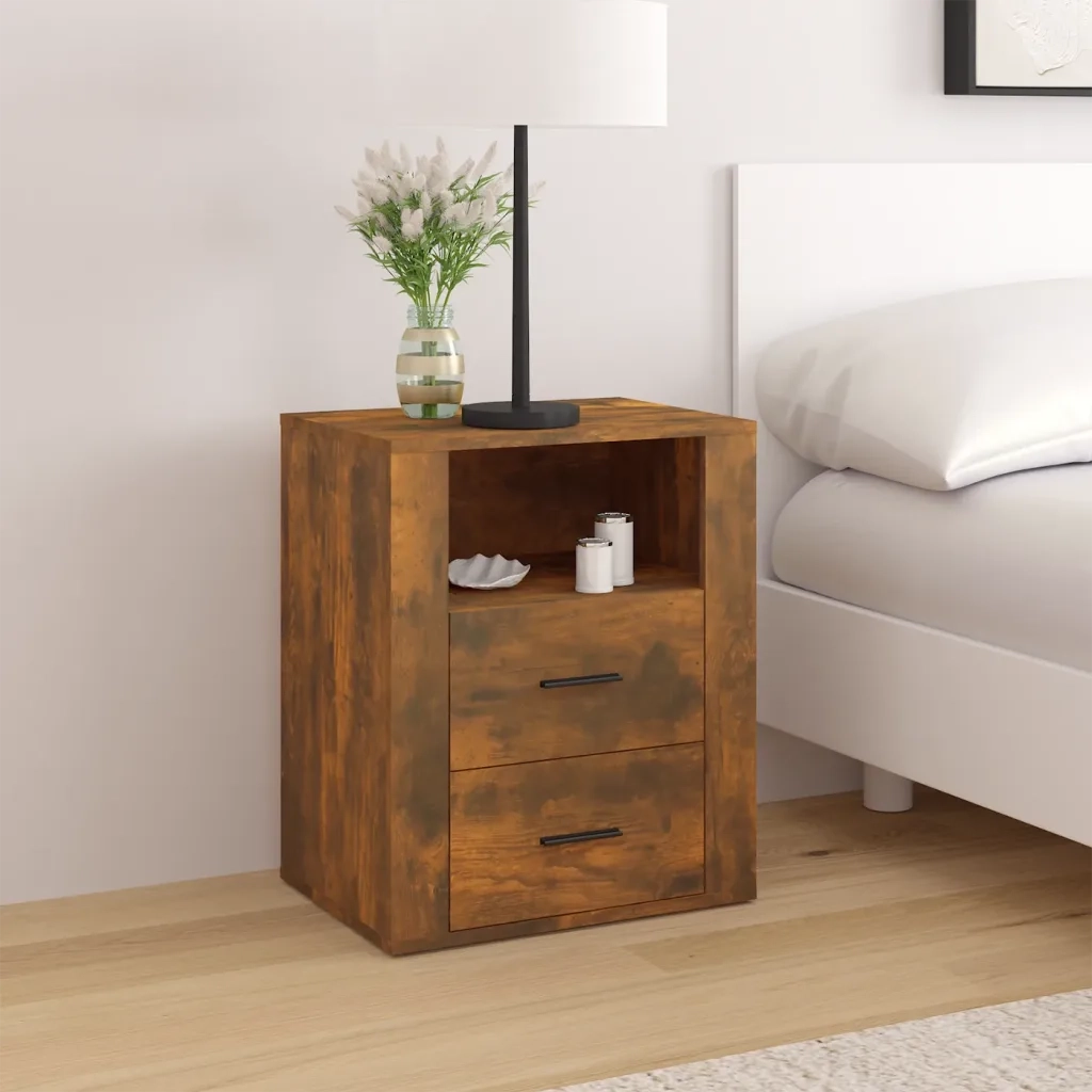 Comodino | Armadio da Notte | Mobiletto da notte Rovere Fumo 50x36x60 cm Legno Multistrato
