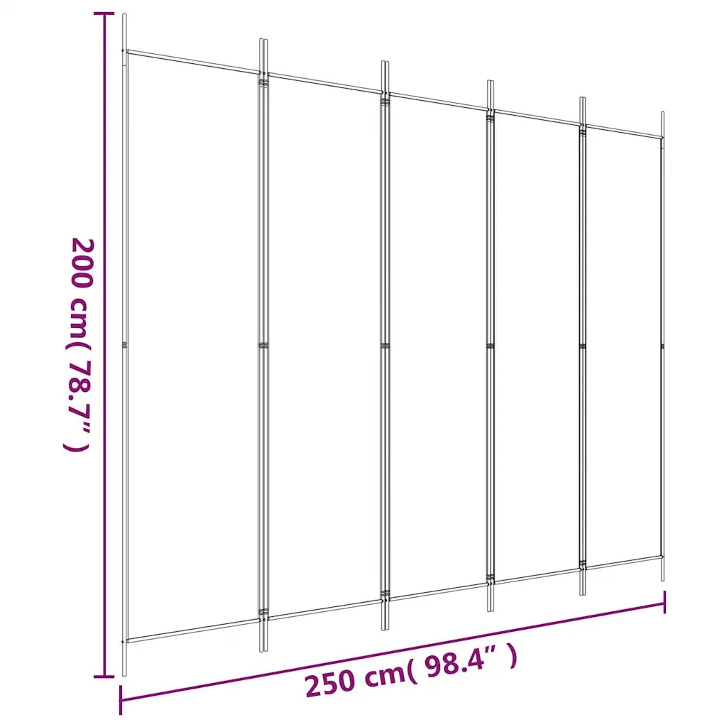 Divisorio Ambienti | Divider per stanze | Paravento 5 Pannelli Nero 250x200 cm Tessuto