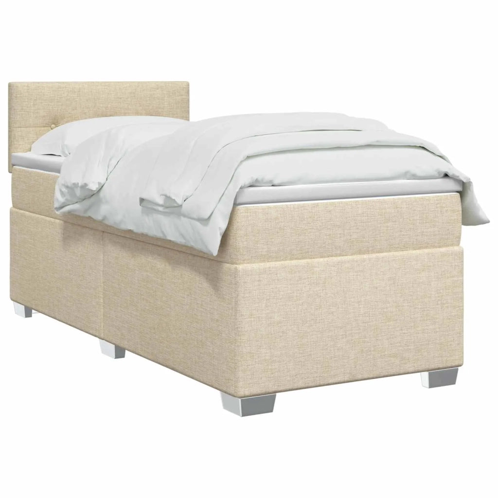 Letto con Box Spring, Materasso e LED Crema 90 x 190 cm Tessuto 3451838