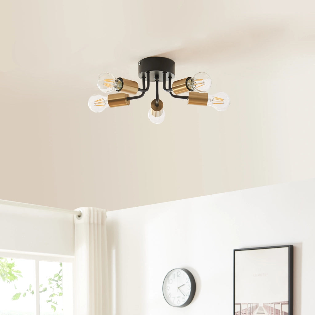 Lampada da Soffitto Barrow a 5 Luci - Nero / Oro lux.pro