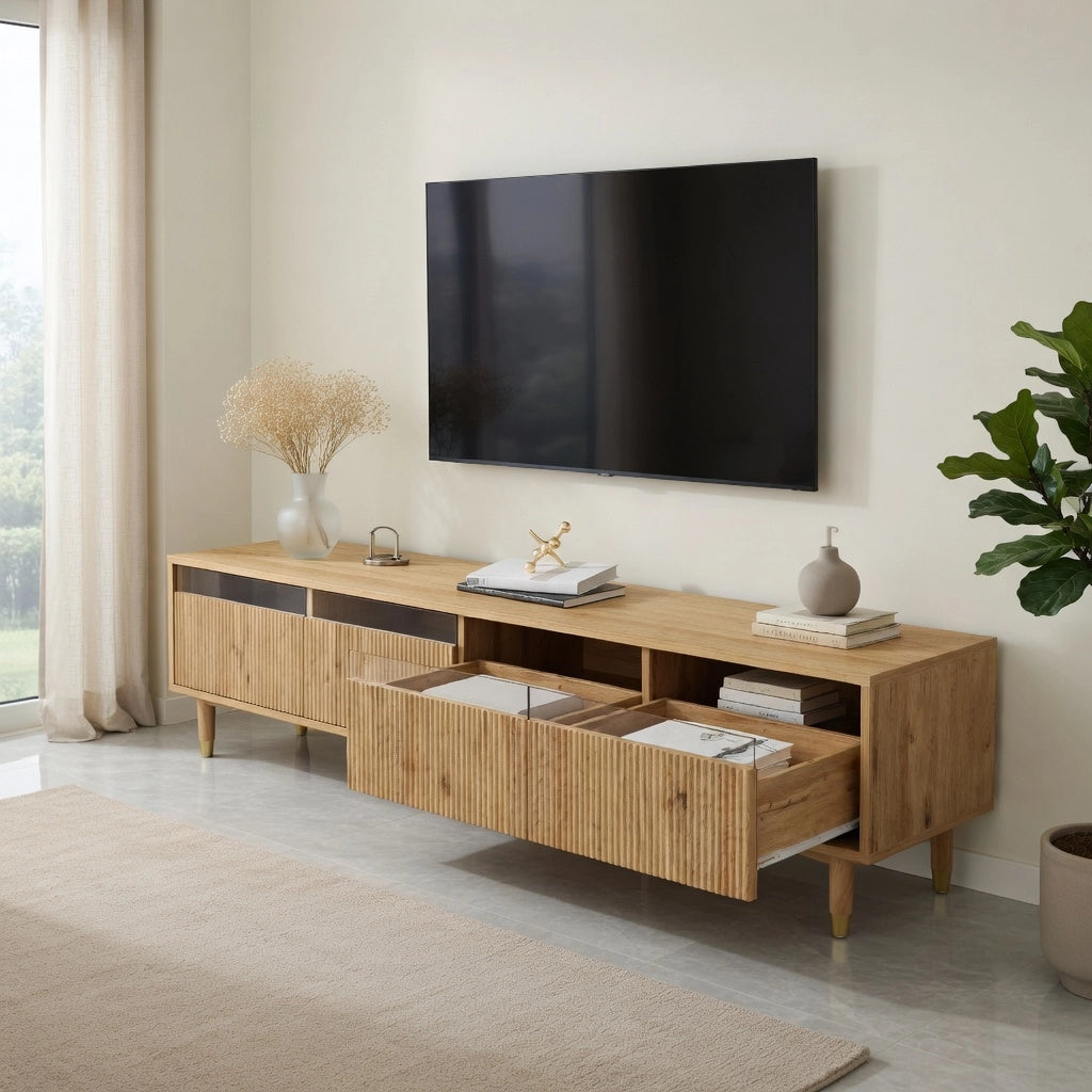 Cassettiera TV in MDF con finitura legno 178 cm