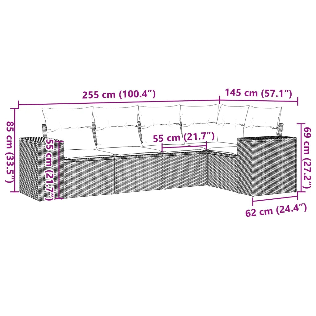 Set Divani da Giardino 5 pz | Set Salotto da Giardino con Cuscini in Polyrattan Nero