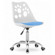 Sedia girevole PRINT bianco e blu con cuscino in ecopelle
