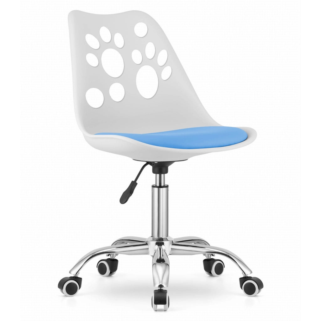 Sedia girevole PRINT bianco e blu con cuscino in ecopelle