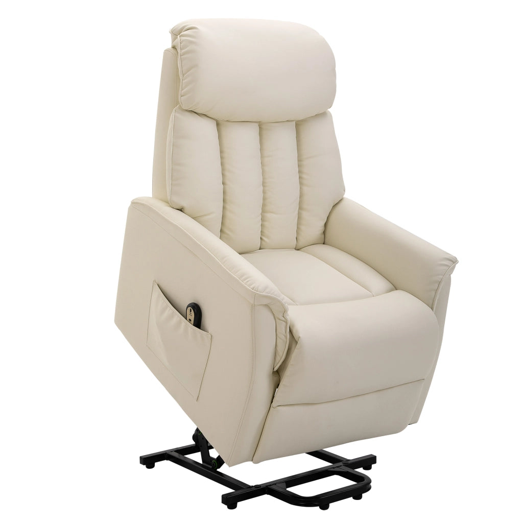 Poltrona Elettrica Reclinabile Alzapersona ¨C zephmum ¨C Crema Pelle PU con Telecomando e Poggiapiedi