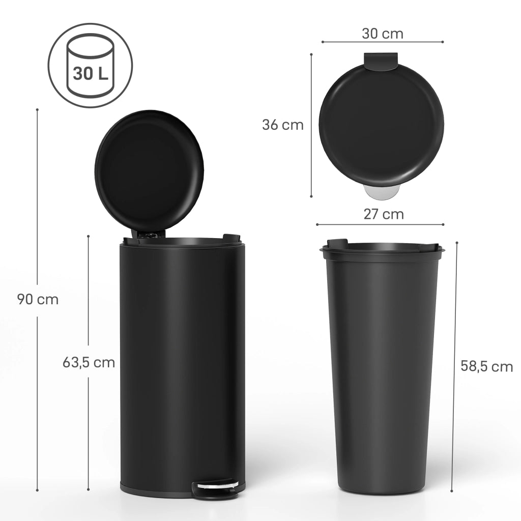 Bidone per i rifiuti 30L con coperchio e pedale ¨C Minimal ¨C 36x30x63,5 cm, nero