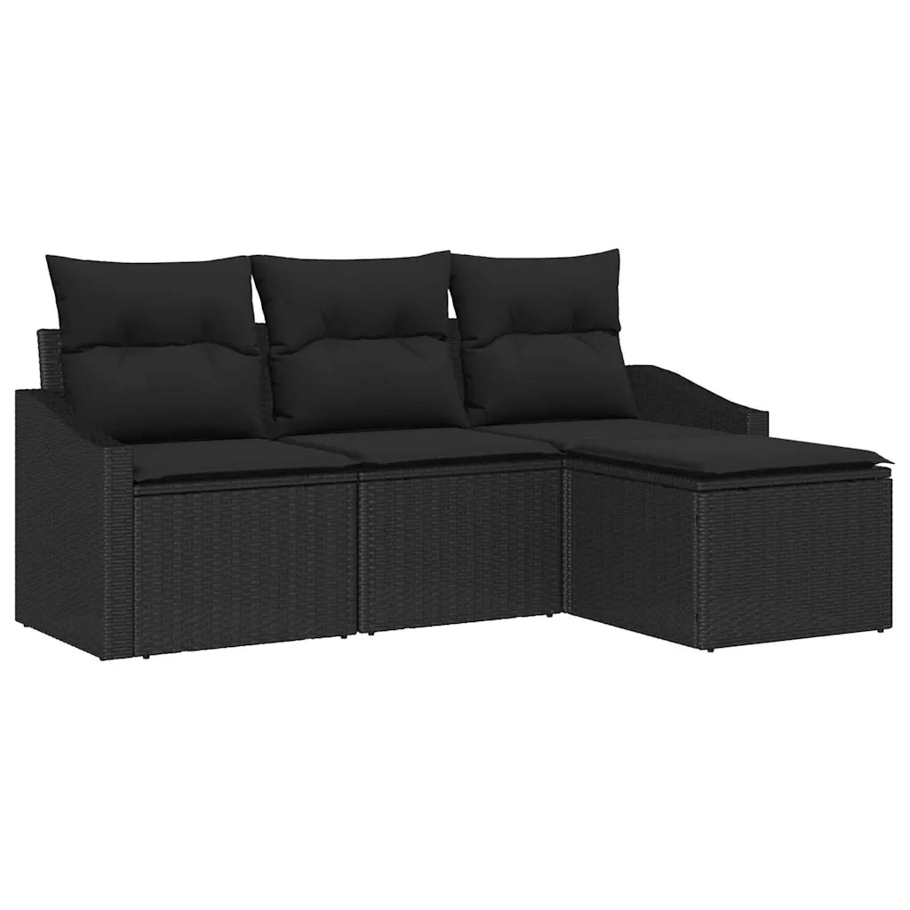 Set di divani con cuscino 4 pcs Nero polyrattan 3346673