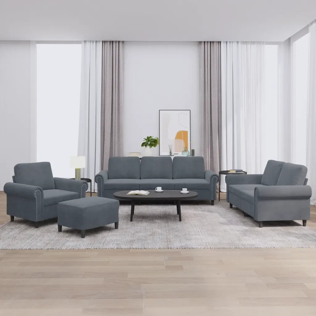 Set di Divani 4 pz con Cuscini Grigio Scuro in Velluto