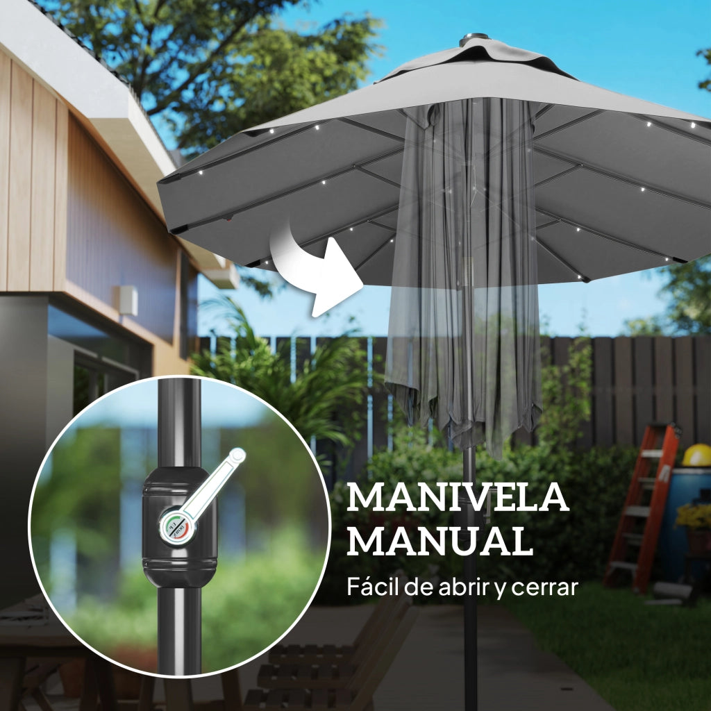 Ombrellone Doppio da Giardino con LED Solari ¨C Xylo ¨C 295x150x219 cm Grigio Inclinabile
