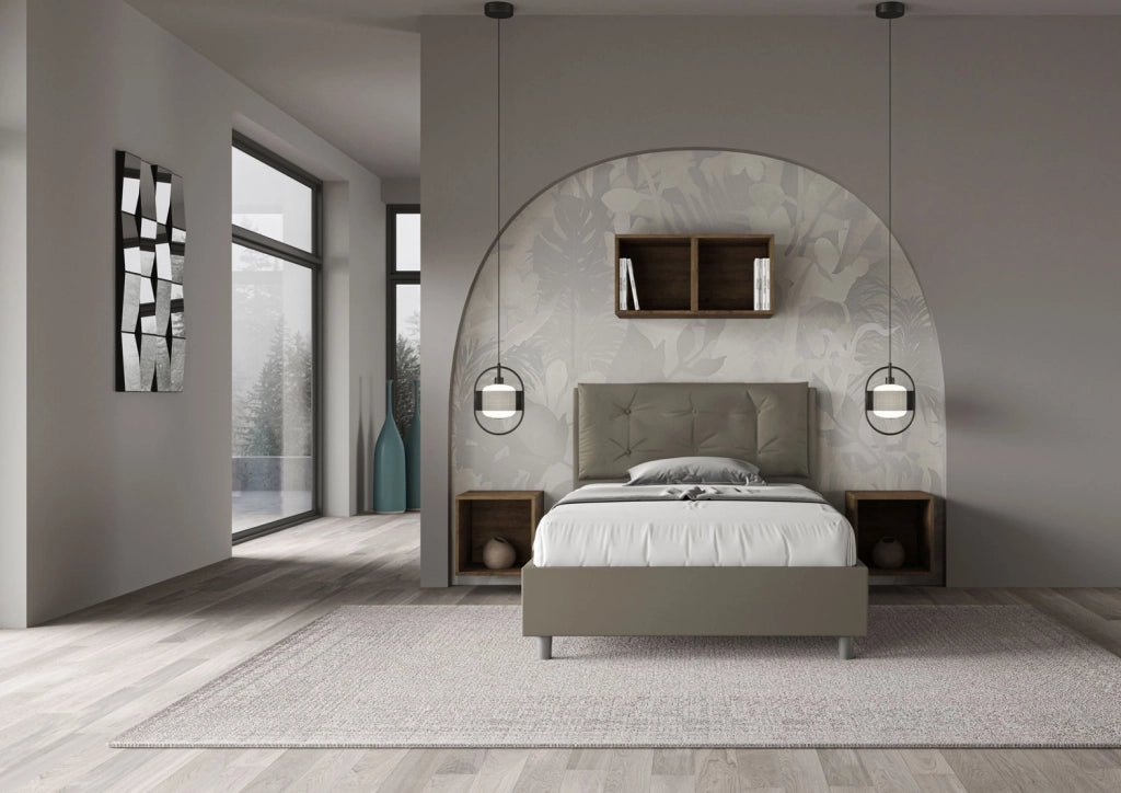BS COM Letto una piazza e mezza senza rete imbottito 120x200 similpelle cappuccino