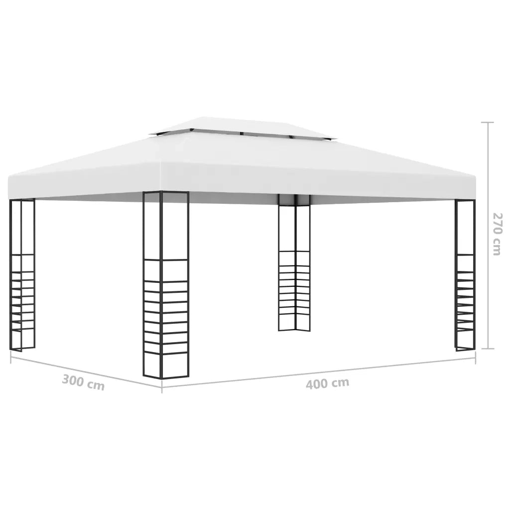 Gazebo | Pergolato con Stringa di Luci LED 4x3x2,7 m Bianco