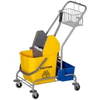 Carrello Pulizie con Strizzatore, Secchio 25L e Ripiano in Plastica, in PP e Metallo, 72x49.5x95 cm, Blu e Giallo