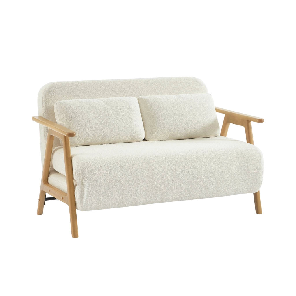 Divano letto convertibile in legno di hevea e bouclé testurizzato, 2