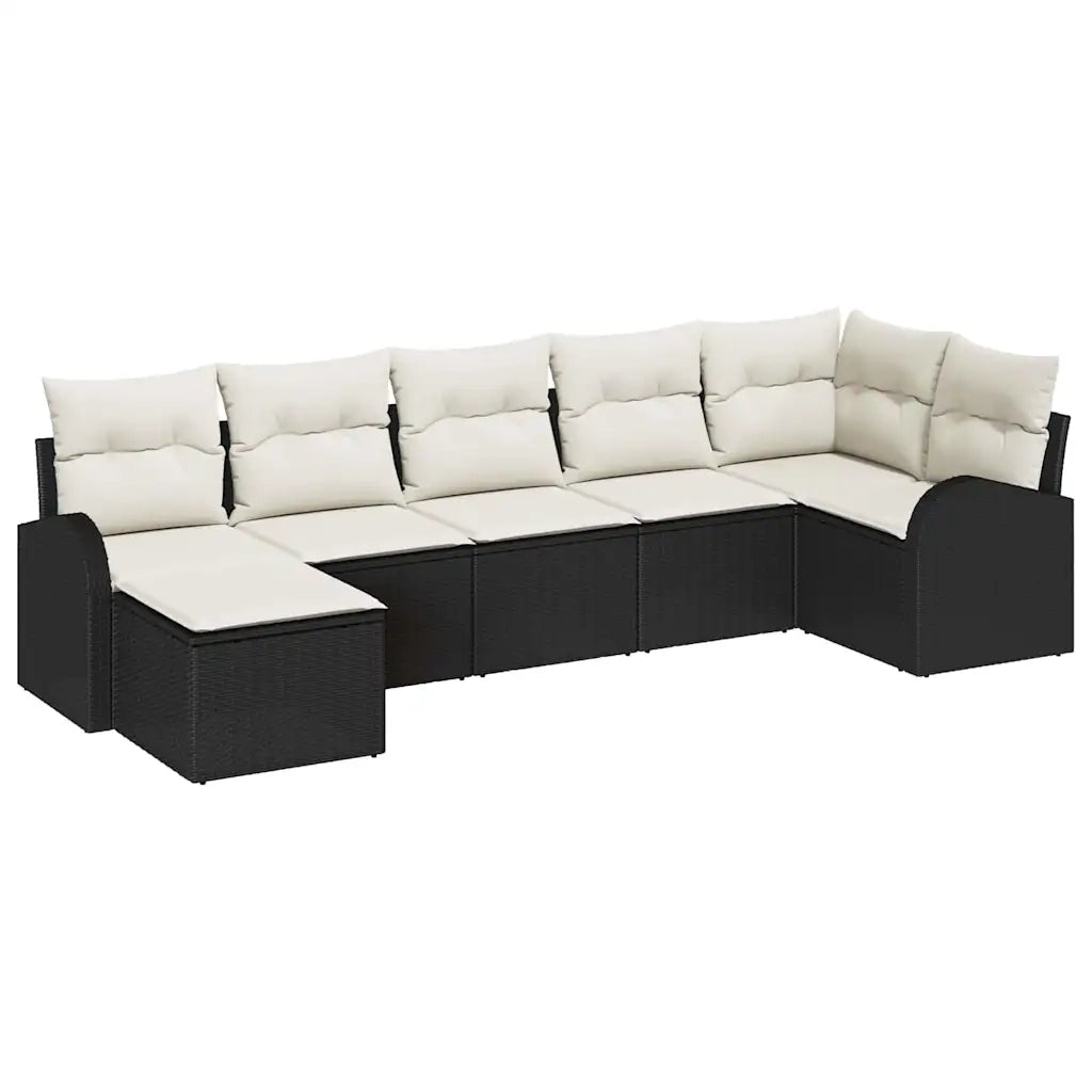 Set Divano da Giardino con cuscino 7 pcs Nero Poly Rattan 3346127