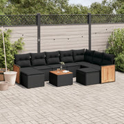 Set Divani da Giardino 10pz con Cuscini in Polyrattan Nero