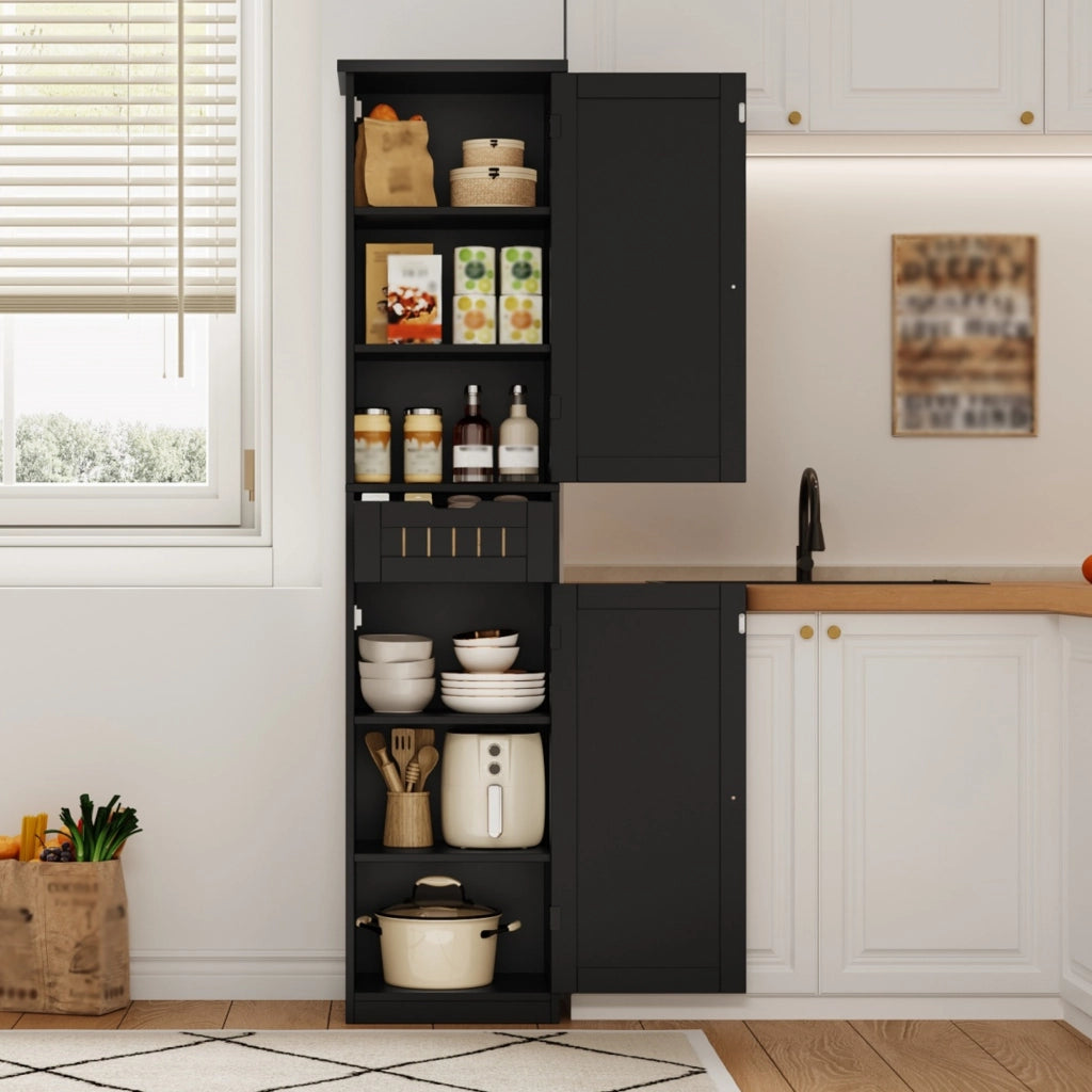 ARMADIO DA CUCINA 170x40x30 cm MDF Nero con 4 ripiani regolabili