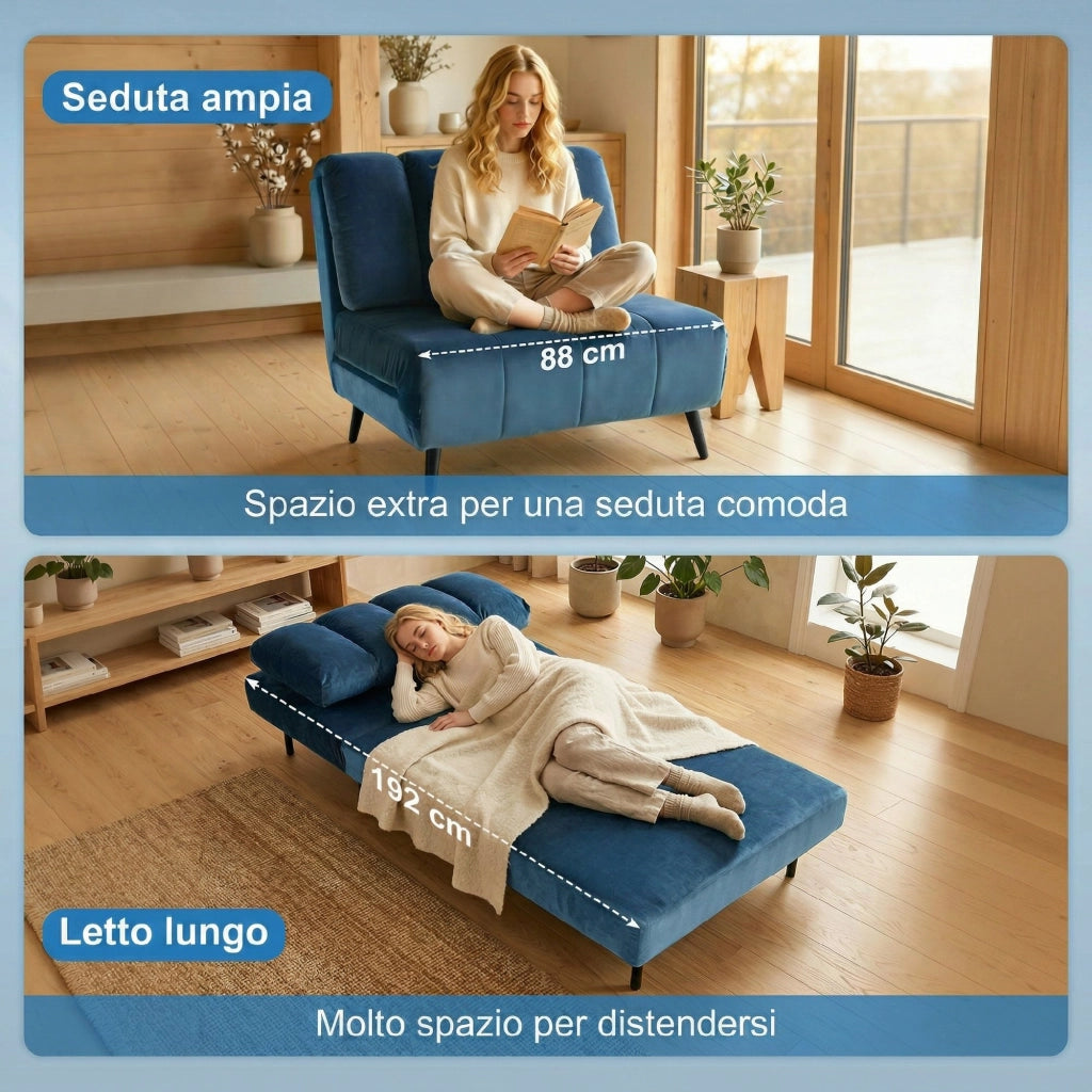 Poltrona Letto Pieghevole Trasformabile con Schienale Regolabile ¨C Minimal ¨C Blu