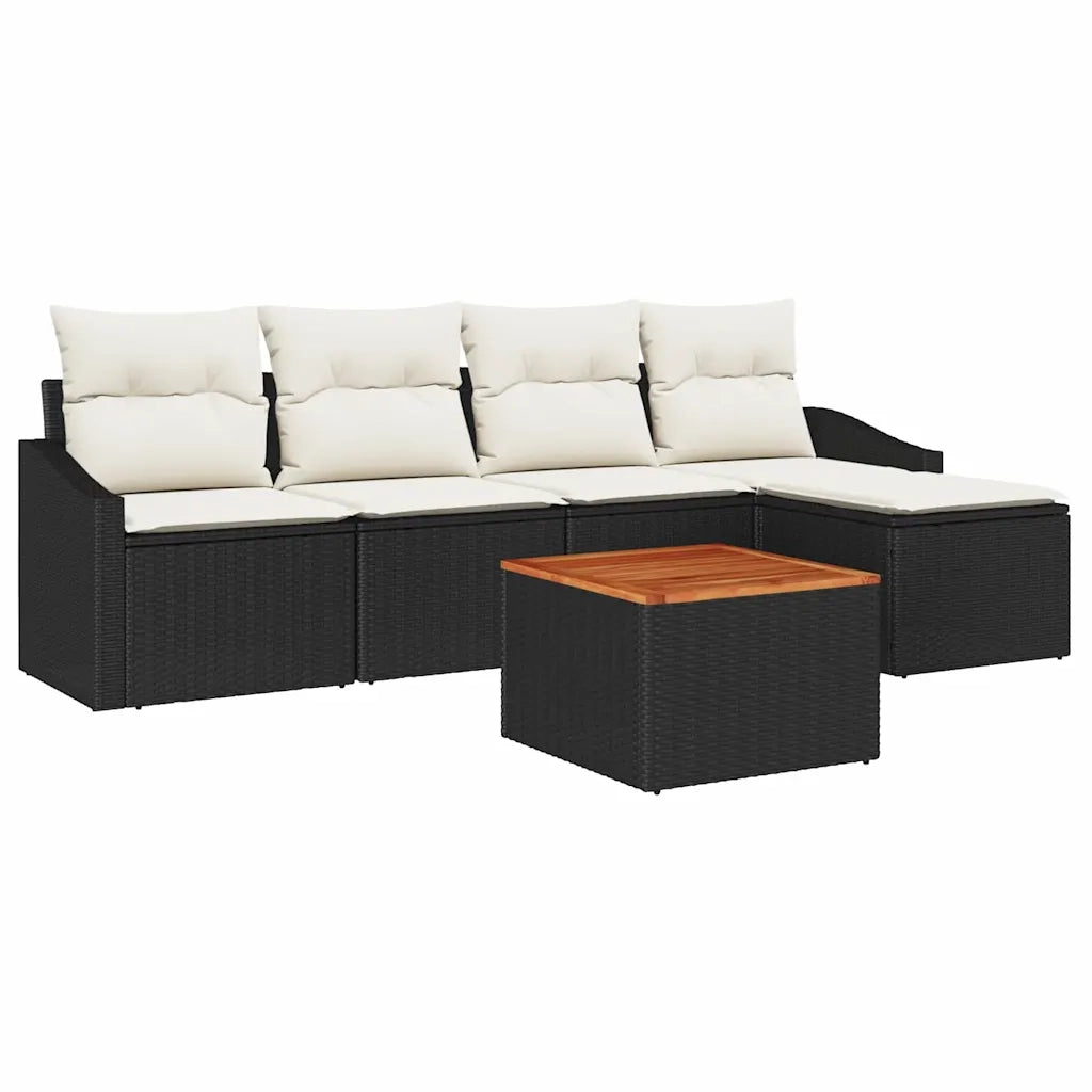 Set Divano da Giardino con cuscino 6 pcs Nero polyrattan 3347817