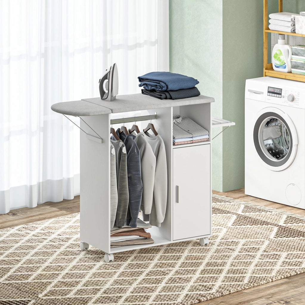 Mobile da stiro con ruote e appendiabiti ¨C Minimal ¨C 127x42,5x99 cm bianco