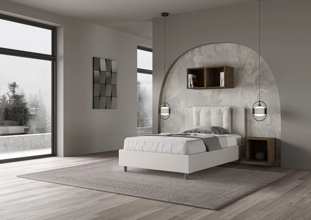 BS COM Letto una piazza e mezza senza rete imbottito 120x190 similpelle bianco