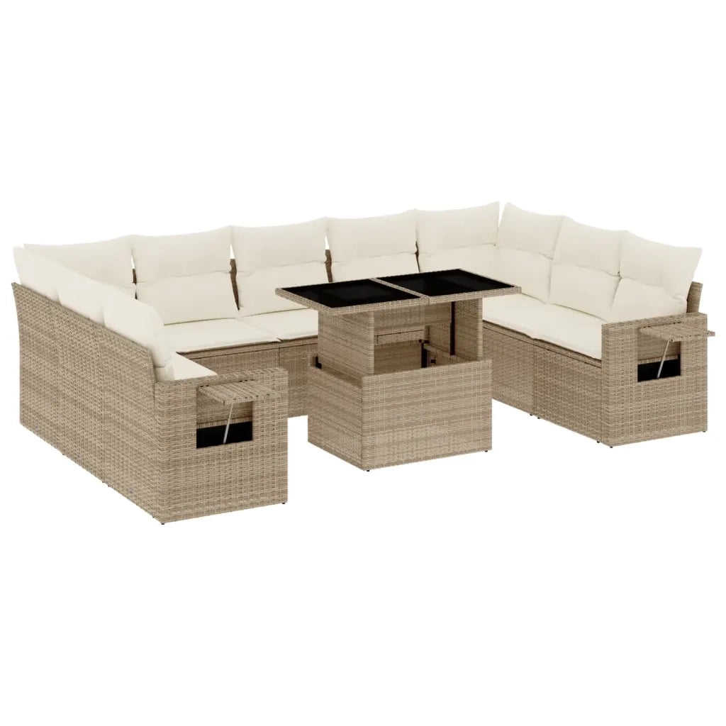 Set Divano da Giardino 10 pz con Cuscini Beige in Polyrattan 3268108