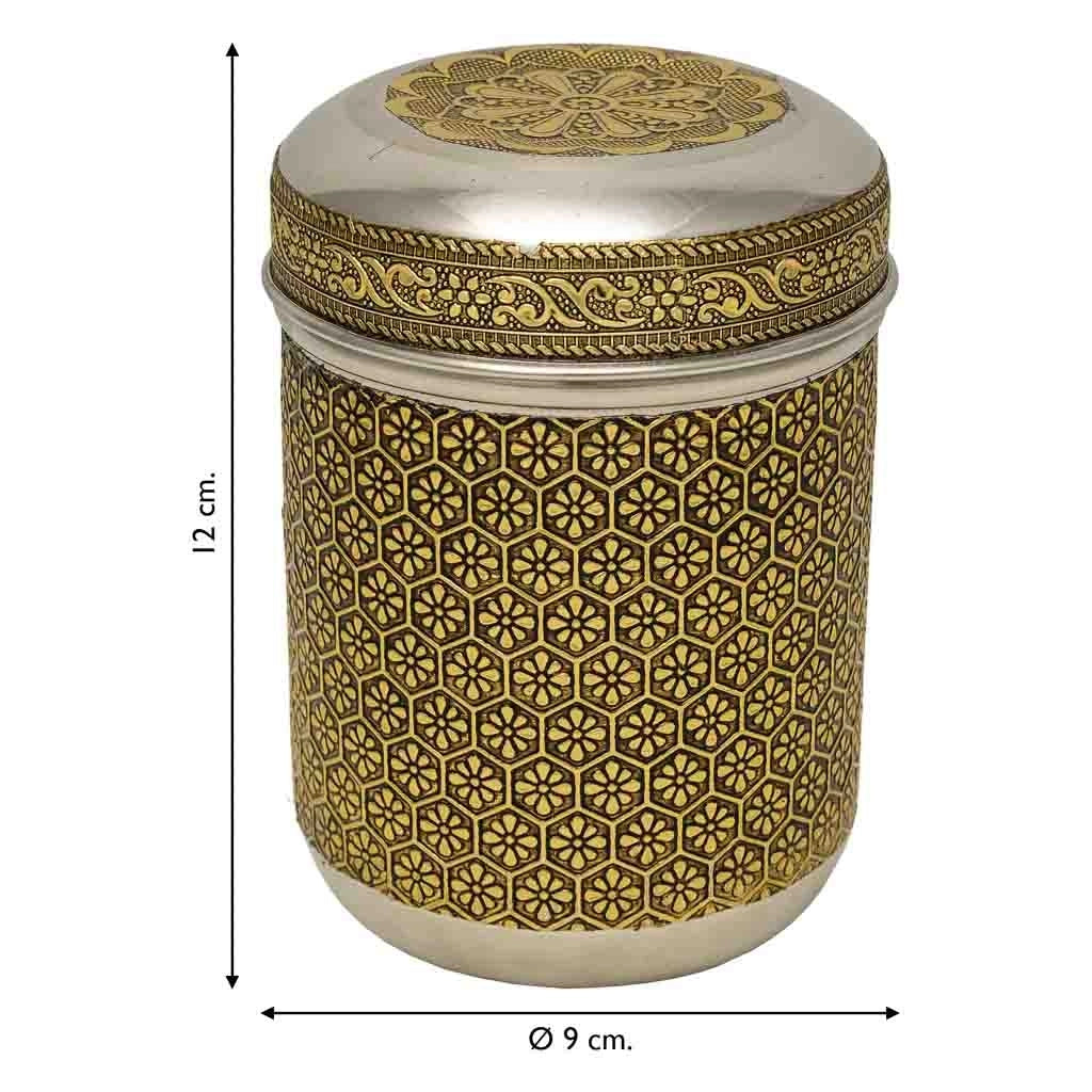 Barattolo in metallo sbalzato oro 9x9x12