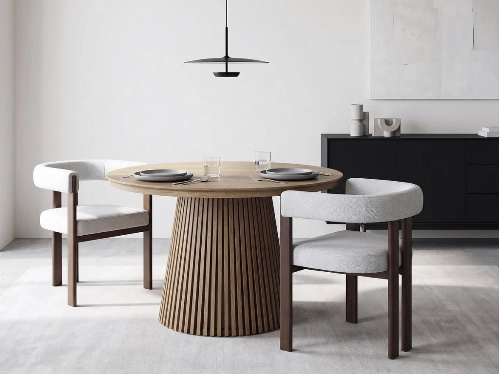 Poltrona da sala da pranzo effetto legno "Neora" - Grigio chiaro