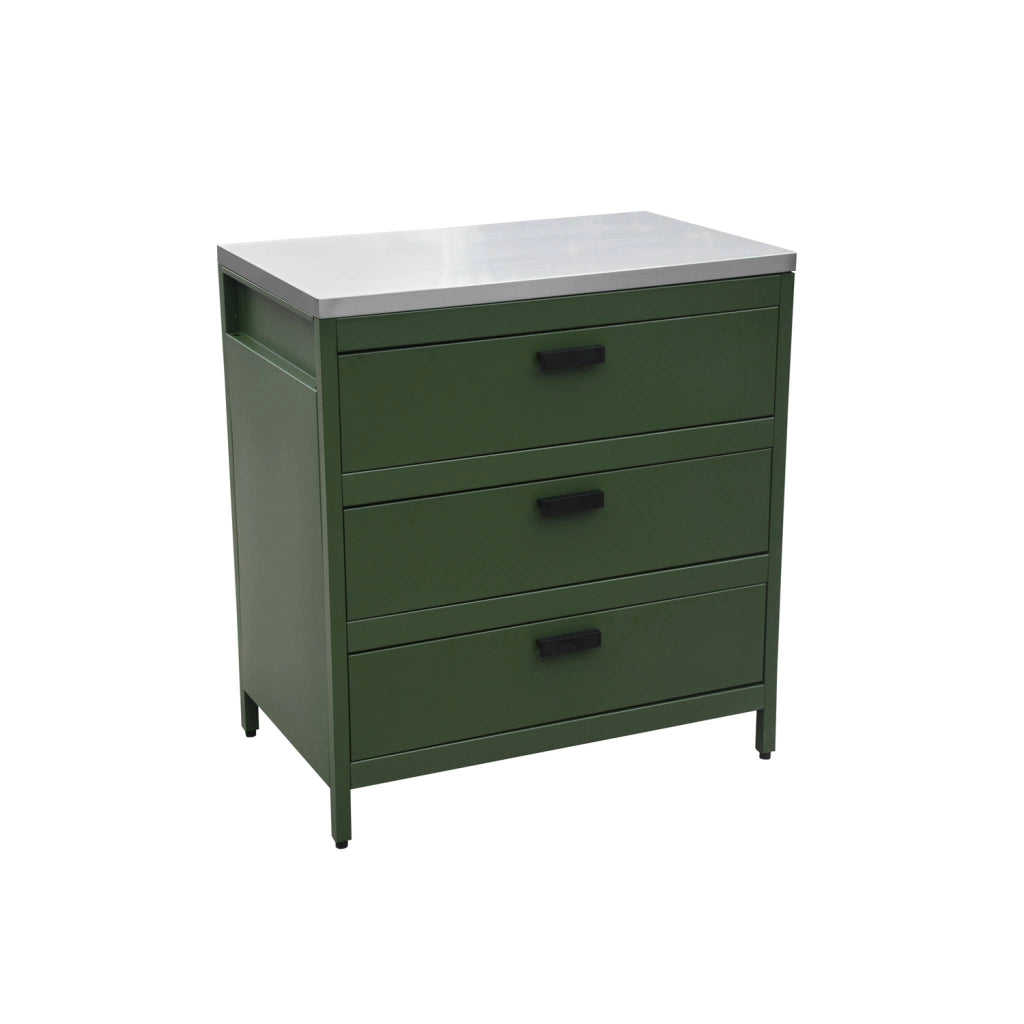 Mobile da esterno in acciaio con 3 cassetti, 80cm, verde