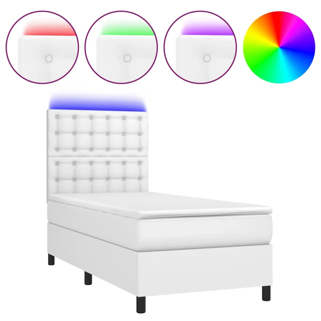 Giroletto Molle con Materasso e LED Bianco 90x190 cm Similpelle