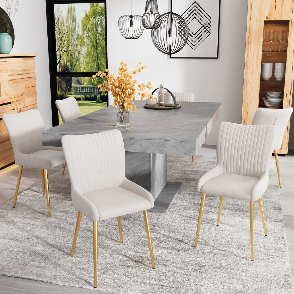 Sedia da Pranzo in Velluto con Gambe in Metallo Oro ¨C MINIMAL ¨C Set 4 Pezzi, Beige