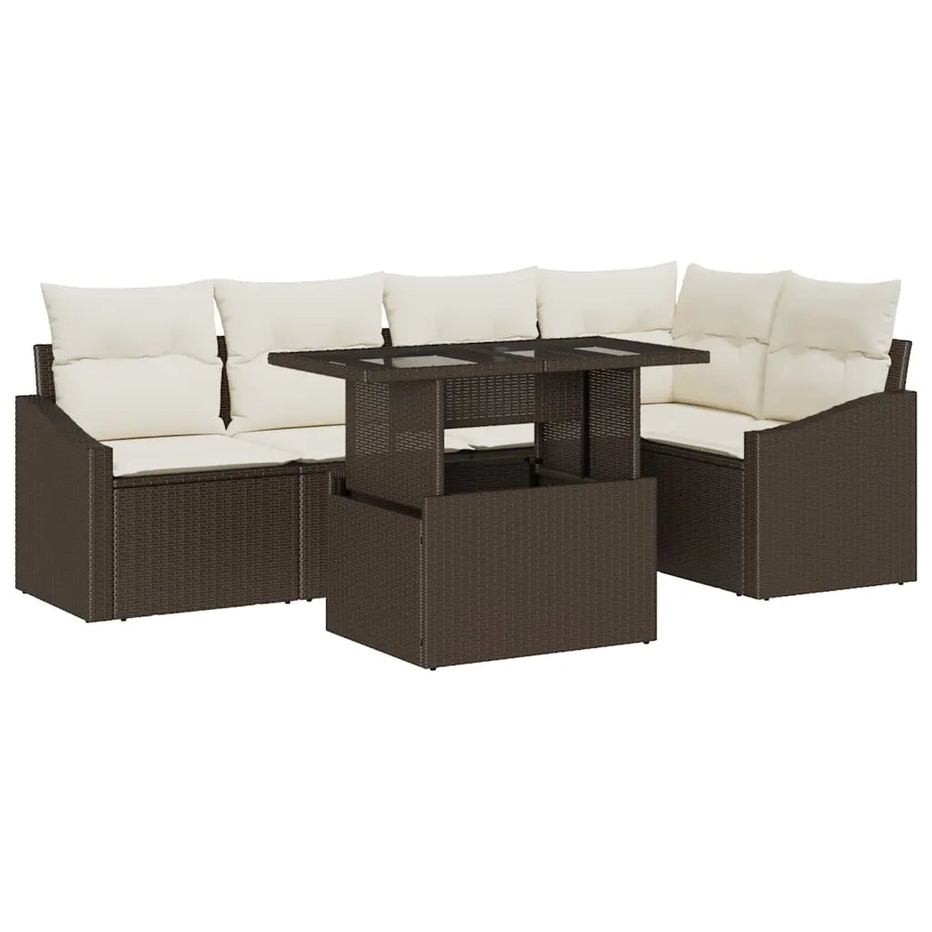 Set Divano da Giardino con cuscino 6 pcs Marrone e crema